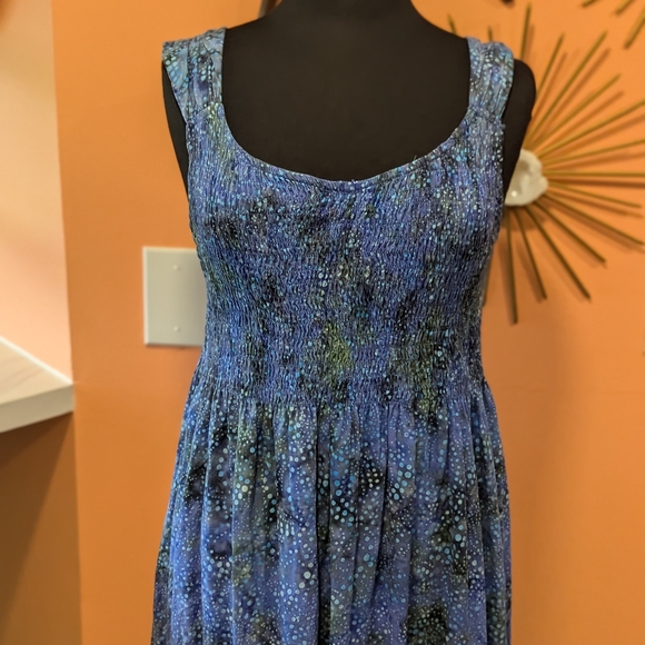 Wind River M Batik Sundress Smocked Galaxy Blue Purple Hippie Midi Whimsigoth - Picture 8 of 12